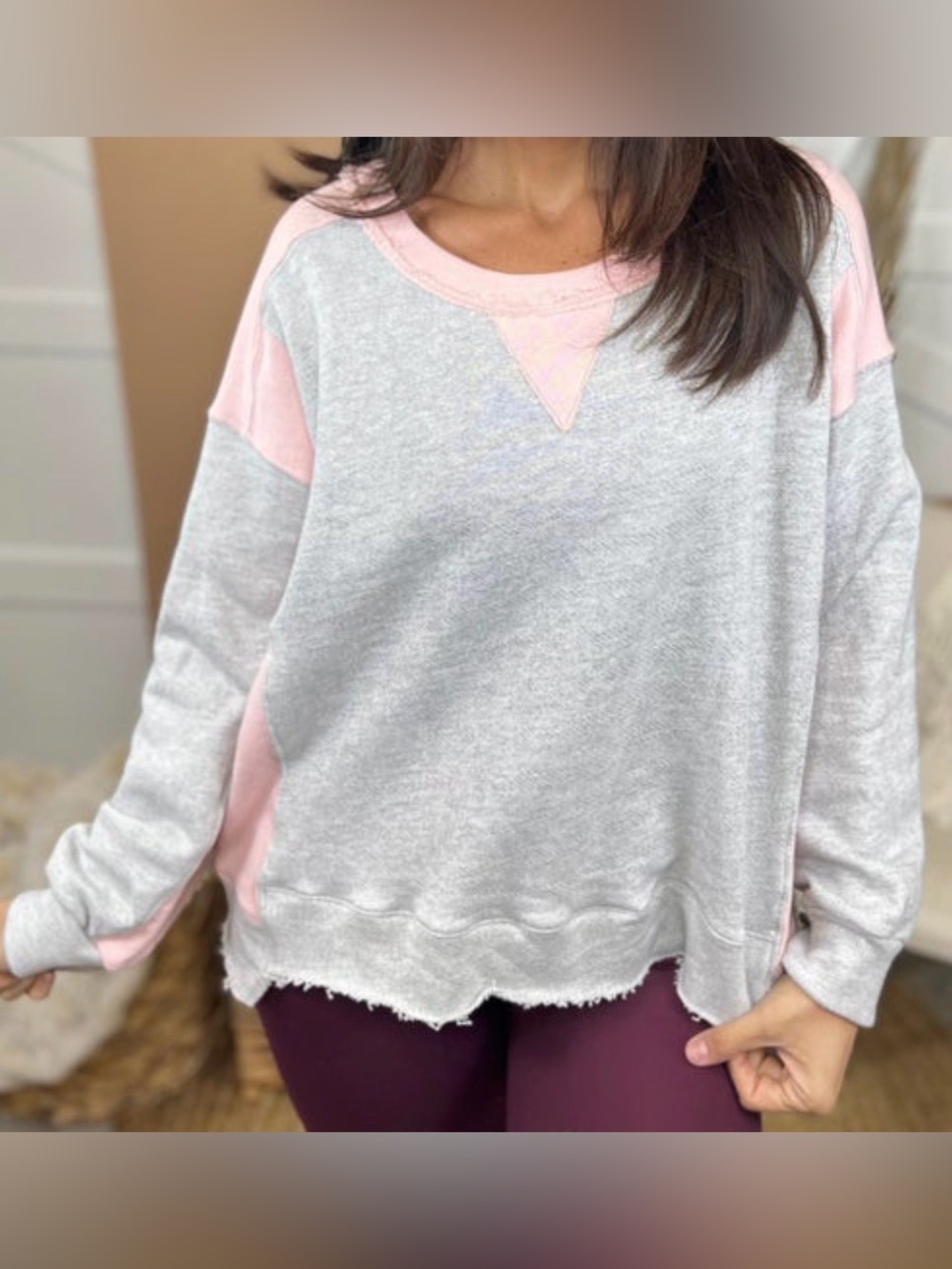 BUCKETLIST Gray and Pink Crewneck Pullover